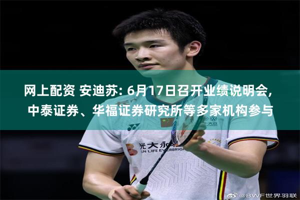 网上配资 安迪苏: 6月17日召开业绩说明会, 中泰证券、华福证券研究所等多家机构参与